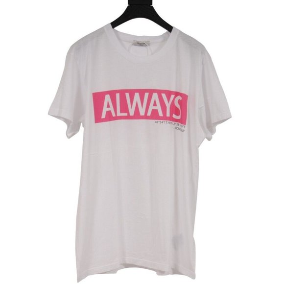 Valentino Mens Always Box Logo T Shirt Large White Pink 100% Cotton Short Sleeve